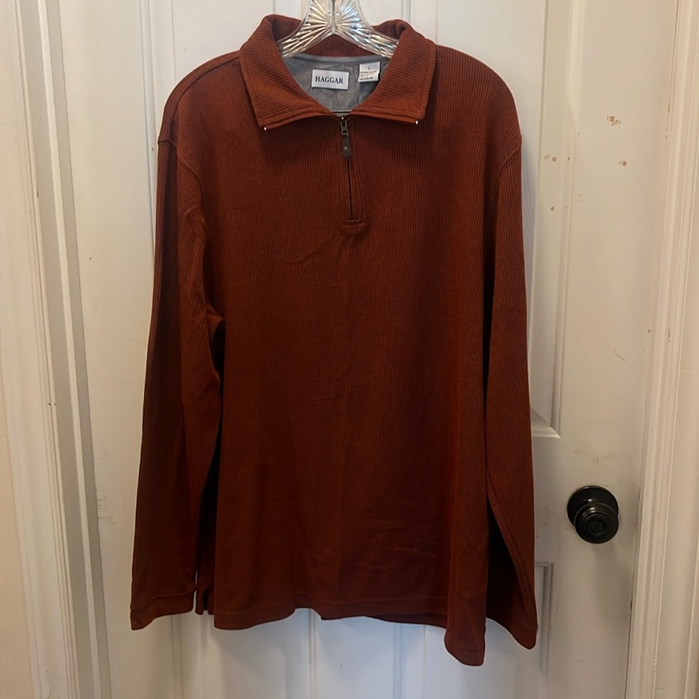 EUC Haggar Men’s Ribbed Collared Top in Burnt Orange - Sz Large